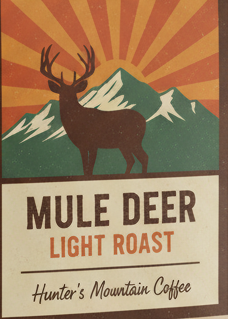Mule Deer Light Roast 12oz coffee bag by Hunter's Mountain Coffee